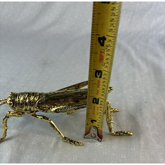 Decorative Gold Tone Metal Grasshopper Paperweight Desk Figurine 6" Accent - Picture 3 of 8
